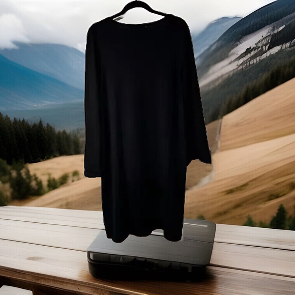 XL Harlow & Rose Pretty Black Sweater Dress Below Knee Long Open Flared Sleeves - Picture 10 of 10